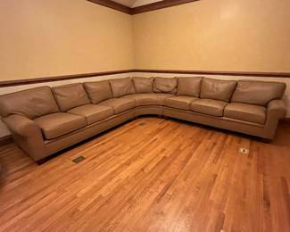 Leather Stickley 3 piece sectional - each end measuring 84"W and the center 60"W