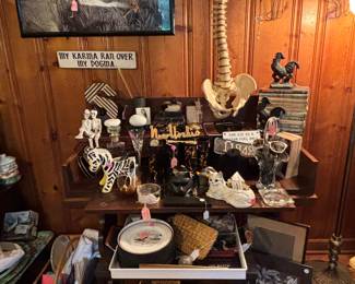 There’s always enough stuff to do a black-and-white display with and here there is a neat variety of items. I packed in more! Love the little zebra planter… In fact, all the sweet planters that we found are intact. None of the vintage ones have cracks! That includes that little kitty cat there :-)