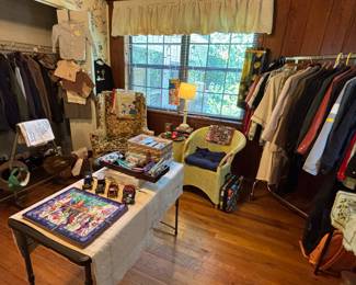 OK so we have limited clothing, but there are some fun vintage men’s things here… And I’m talking some 70s polyester shirts. Especially a red one that I would wear in a heartbeat. This is what I call my variety room, so there are odds and ends and colorful things. Plus, there are cats over there in the corner :-)