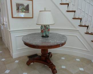 Louis Philippe French Gueridon Centre Table, Mahogany With Marble Top