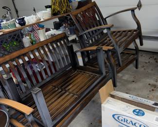 Patio furniture set including sofa, table and two chairs. Just add cushions
