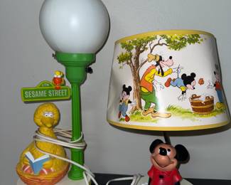 Vintage Sesame Street and Mickey Mouse lamp