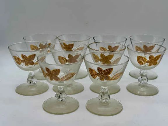 (10) Libbey Gold Leaves Champagne Coupes