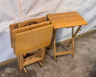(4) TV Trays With Storage Rack