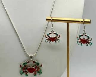 Cute Crab Necklace & Earring Set