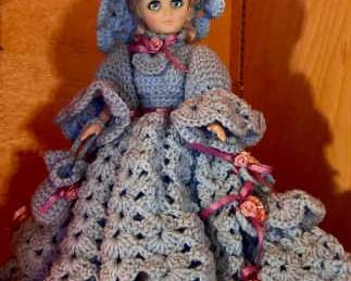 Vintage Doll With Crocheted Dress
