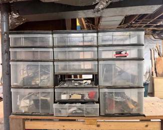 Wooden Bench With (3) Connect-A-Drawer Cabinets (Contents Included)