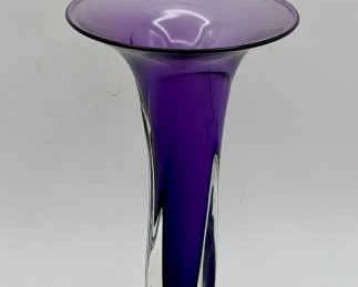 Jonathan Winfisky Art Glass Trumpet Vase Tulip PURPLE 2000 Signed