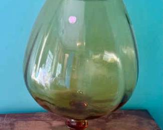 Mid-Century Modern (MCM) Large Empoli Diamond Optic Amber Glass Brandy Snifter With Sticker
