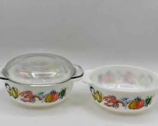 (2) Vintage JAJ Pyrex Lobster pattern casserole dishes