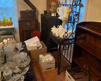 Old record player, lamps, old furniture, old radio miscellaneous items
