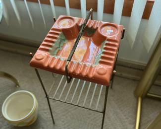 Metal stand with ceramic ashtray and drink holders
