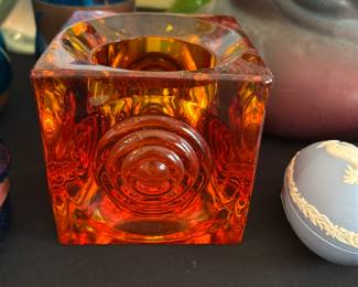 Orange Viking glass candle holder