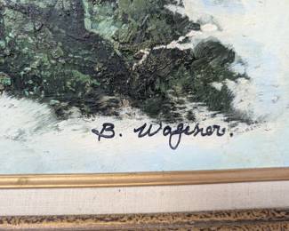 Oil on canvas original painting by B Wagener, spelling could be wrong on the last name. Haven't found the artist yet. still Looking.