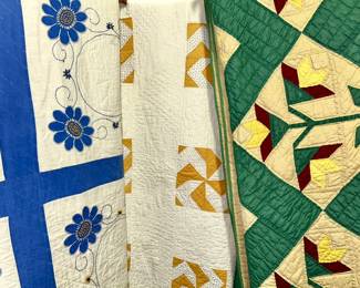 Close-up view of quilts