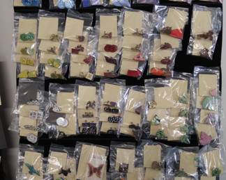 over 100 enamel copper earrings/pins- screw backs/clip ons circa 1940's-50's