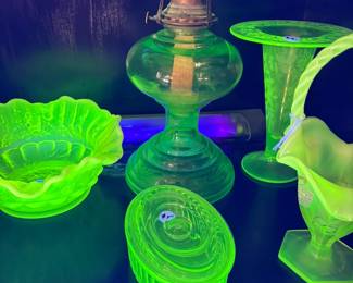 Uranium or Vaseline glass Oil lamp and other pieces