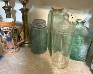 jars, stein, candle holders