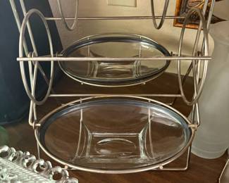 mid century tiered glass buffet server