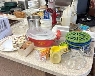 trivets, casserole dishes, Tupperware