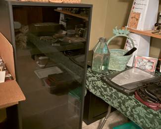 baskets, electronics cabinet