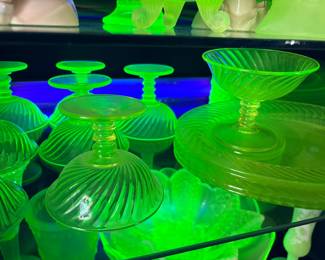 Vaseline or uranium glass hostess set