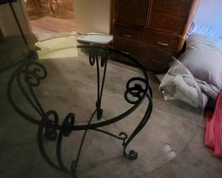 Round Glass Black Wrought Table
