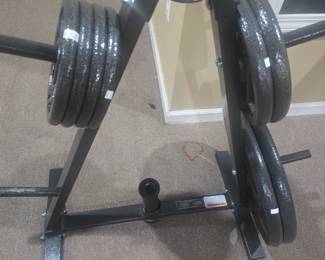 Freeweights as well as a weight stand / trunk