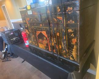 400-year-old antique Chinese black lacquer chest