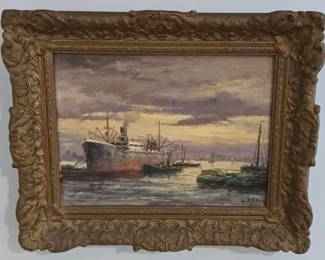 Ship on the Docks by Jurrien M Beek painting