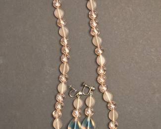 Vintage Pink and Blue Womens Necklace and Earring Set
