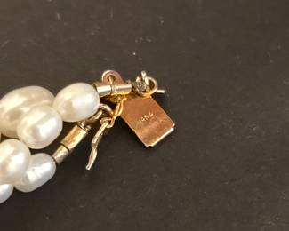 3 Strand Fresh Water Pearl Necklace with a 14k Gold Rose style Clasp