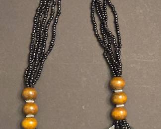 Womens Black and Orange Beaded Necklace