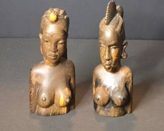 African Carved Wooden Busts