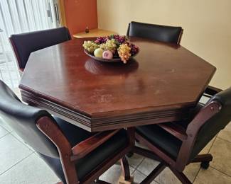 Great octagon table with castored chairs (games table) vintage in good condition