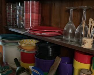 Crocs, wine glasses and bowls