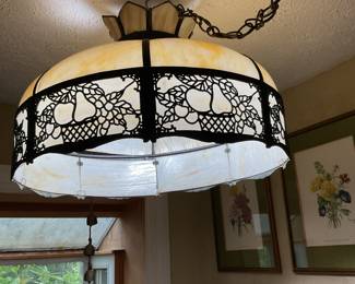 Vintage chandelier- 8 panel slag glass , Art