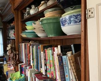 Vintage bowls, fiesta ware and cook books