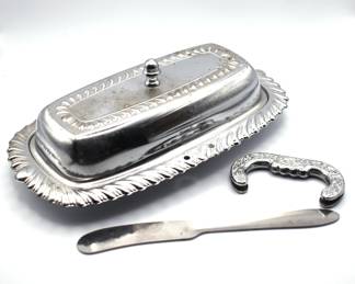 silverplated butter dish with glass insert