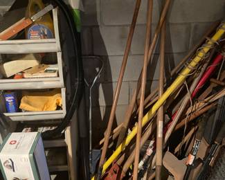 Many yard tools and tent