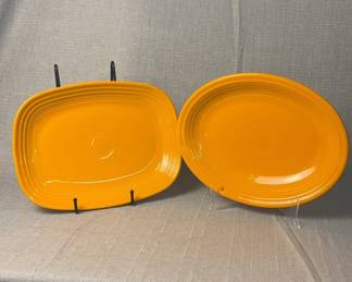 FIESTA 2 PC Set Medium Oval Large Rectangular Serving Platters Butterscotch Retired