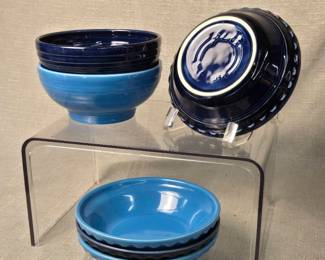 FIESTA 6PC Set Two Bistro Bowls Four Small Pie Dishes Retired Peacock Cobalt