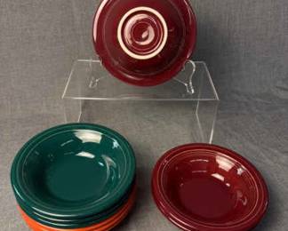 FIESTA 9PC Set Stackable Small Cereal Bowls Evergreen, Persimmon Cinnabar