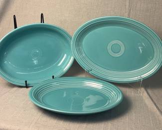 FIESTA 3PC Set Medium, Large Deep Retired Oval Serving Platters Turquoise
