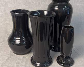 FIESTA 4PC Set Millenium Candleholder, Royalty, Monarch Small Fluted Vases All Retired Black