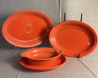 FIESTA 4PC Set Casserole Tray, Small, Medium Large Oval Serving Platters Persimmon