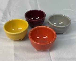 FIESTA 4PC Set Tripod Dipping Bowls Retired Pearl Grey, Persimmon, Daffodil Cinnabar