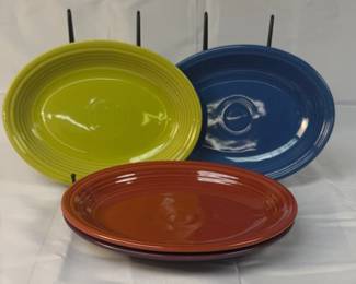 FIESTA 4 PC Set Medium Oval Serving Platter Set Lemongrass Retired, Lapis, Heather Paprika