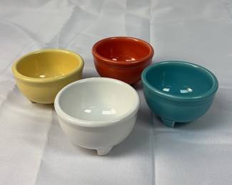 FIESTA 4PC Set Tripod Dipping Bowls White, Turquoise, Persimmon Pale Yellow