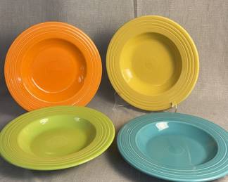 FIESTA 4PC Set Large Rimmed Pasta Bowls Chartreuse, Turquoise, Sunflower Tangerine